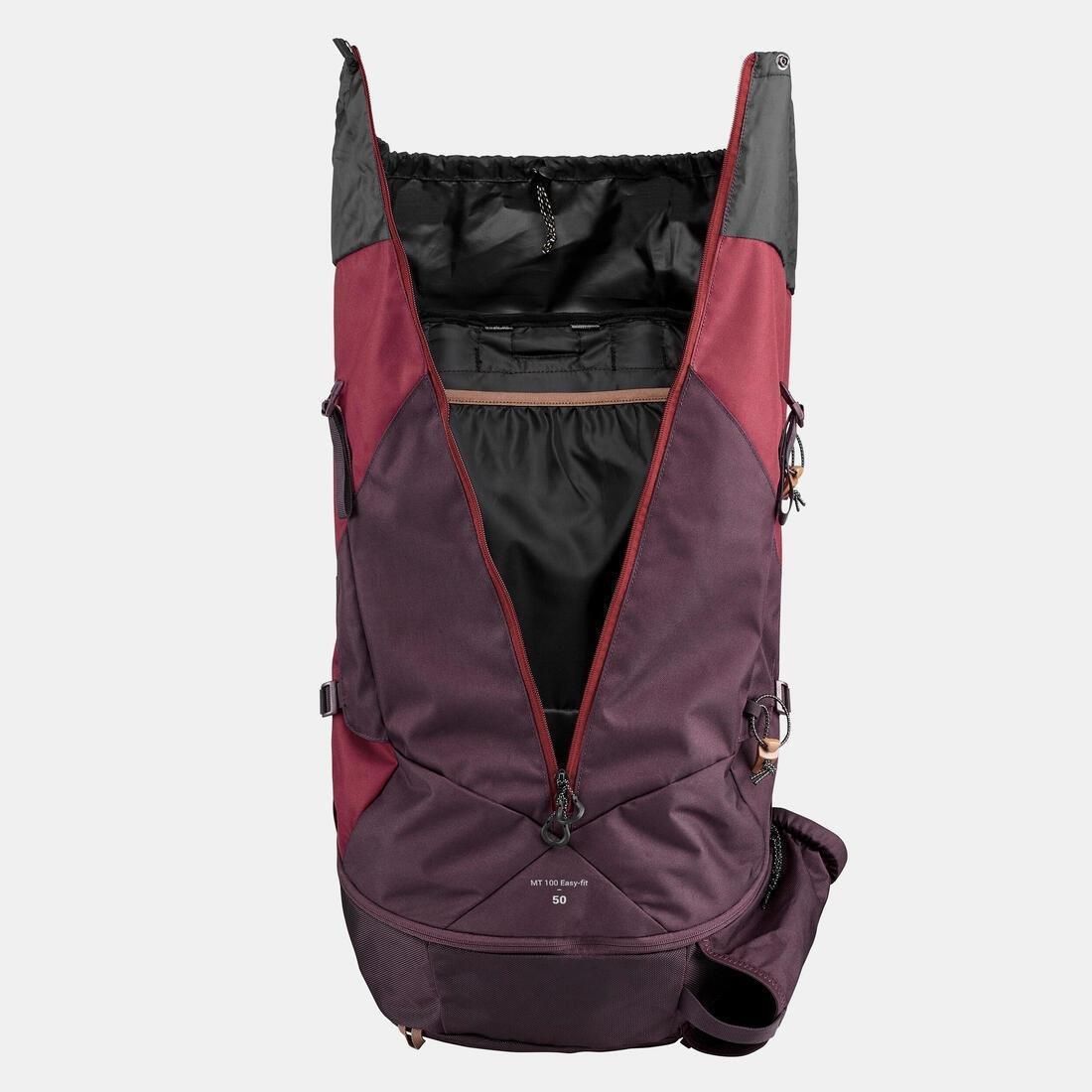 Women Trekking 50 L Backpack - Mt100 Easyfit, Red, No Color, large image number 6