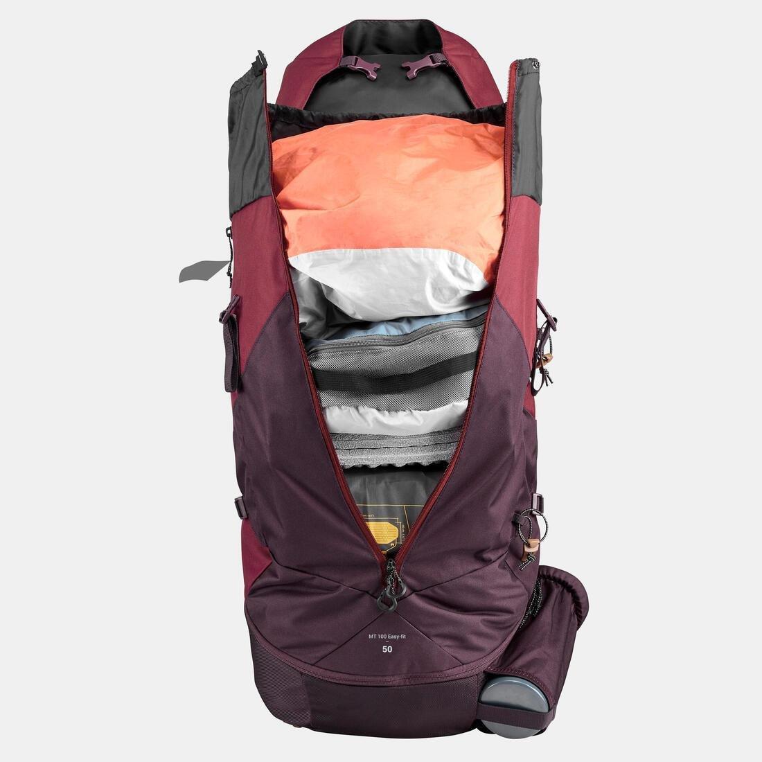 Women Trekking 50 L Backpack - Mt100 Easyfit, Red, No Color, large image number 7