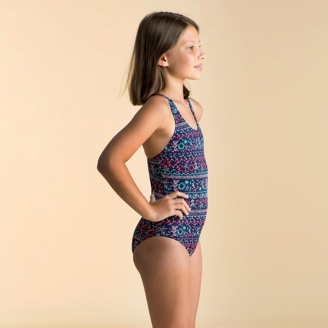 Kids Girls Basic One-Piece Swimsuit, Navy, , large image number 2