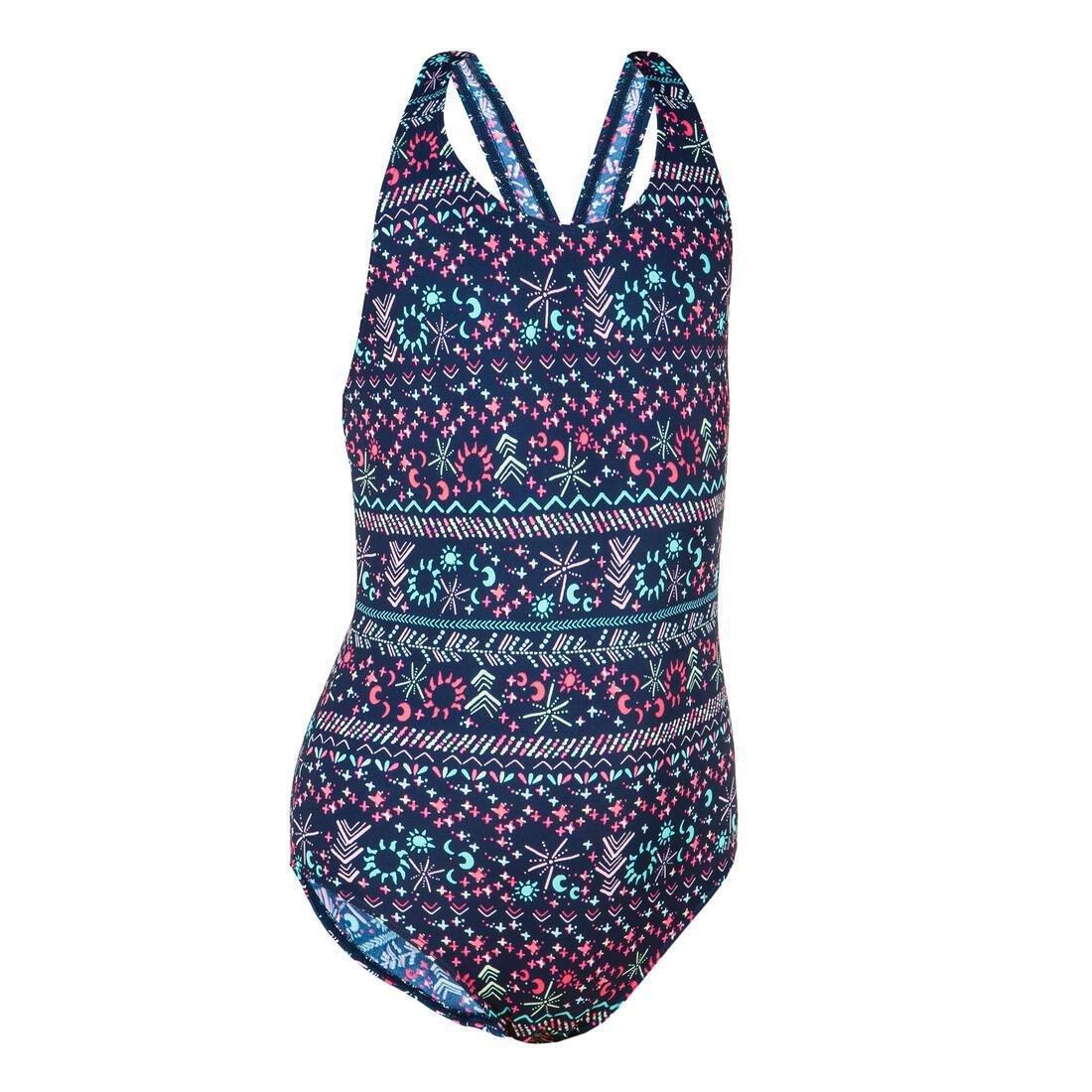 Kids Girls Basic One-Piece Swimsuit, Navy, , large image number 3