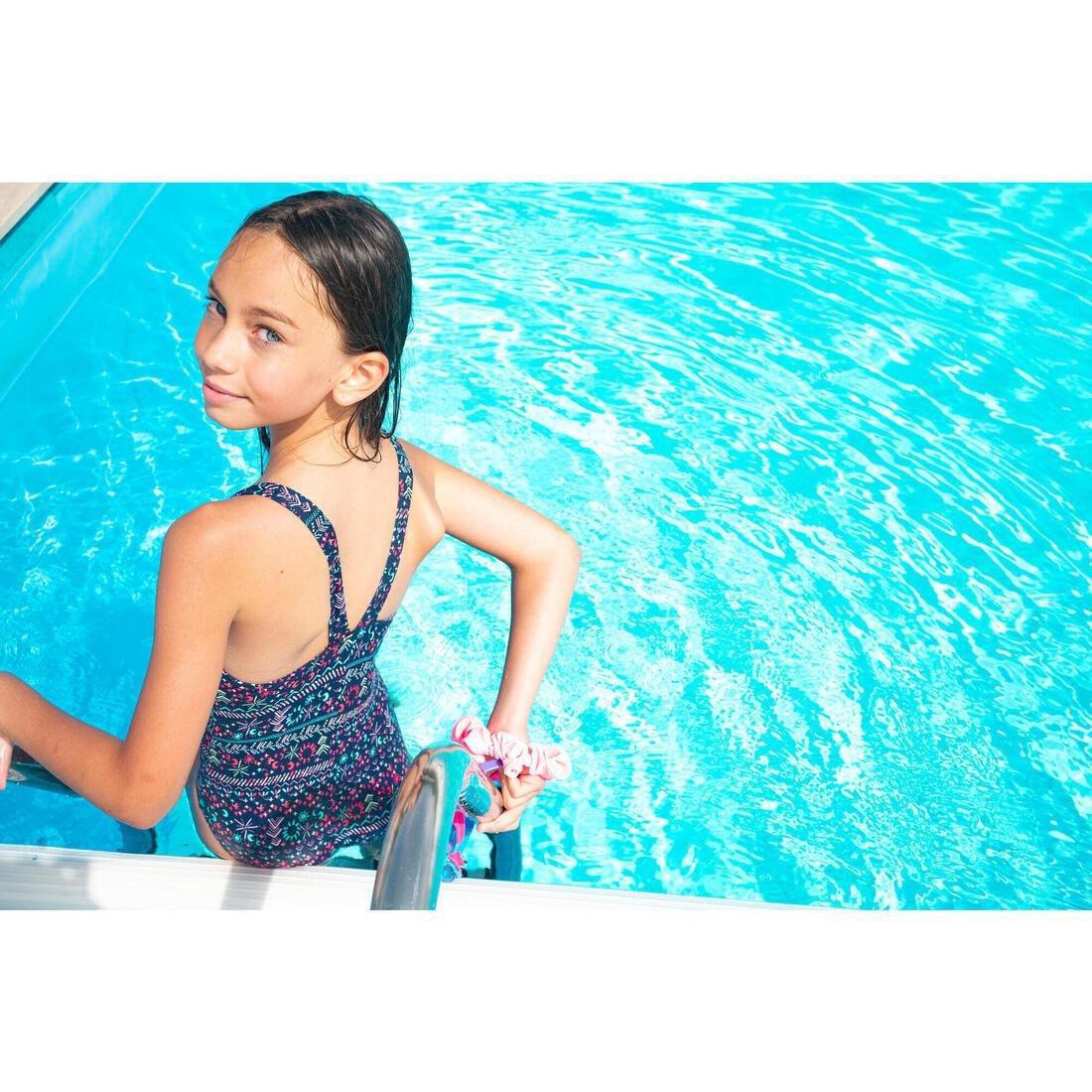 Kids Girls Basic One-Piece Swimsuit, Navy, , large image number 5