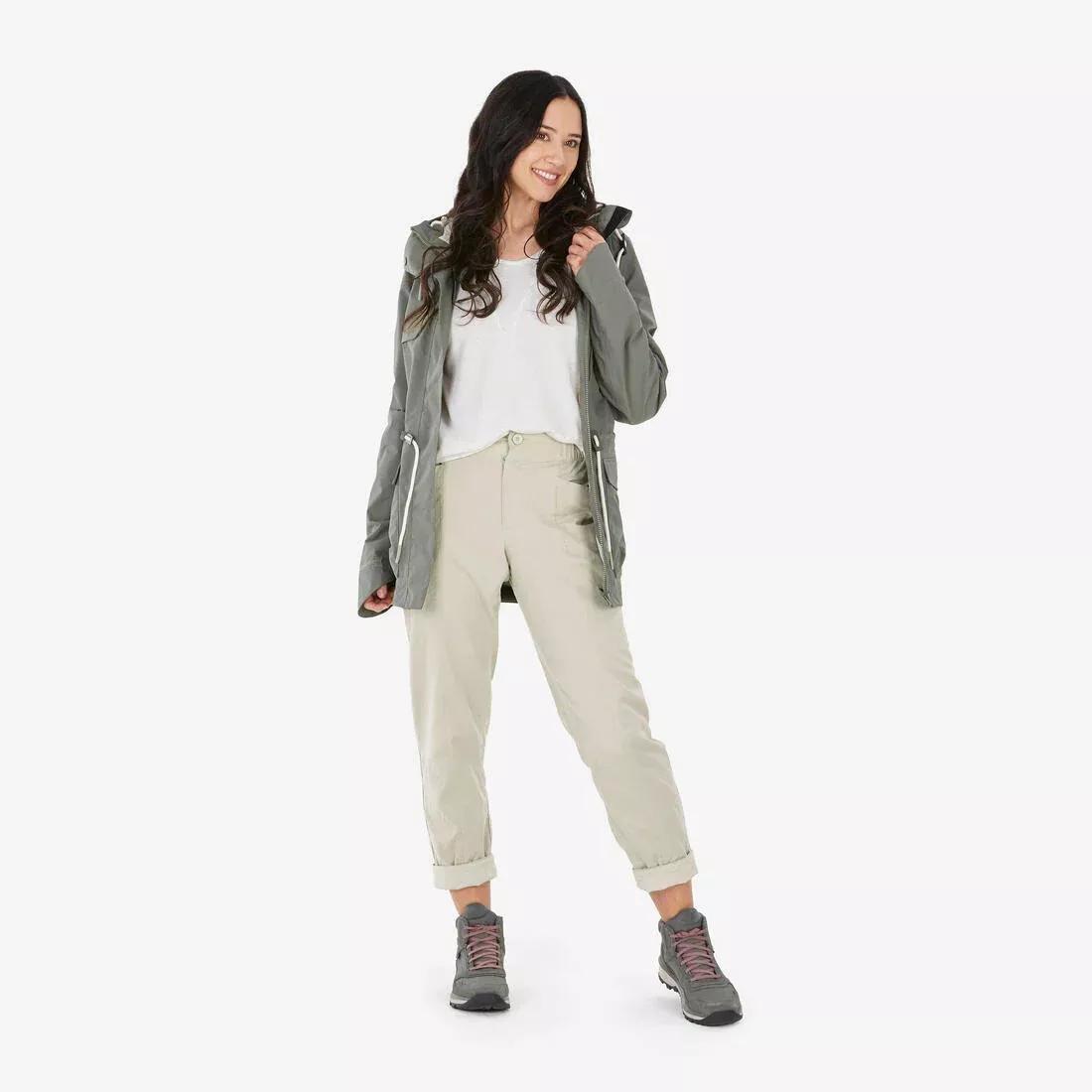 Women Waterproof Hiking Jacket - Nh550, Khaki, , large image number 1