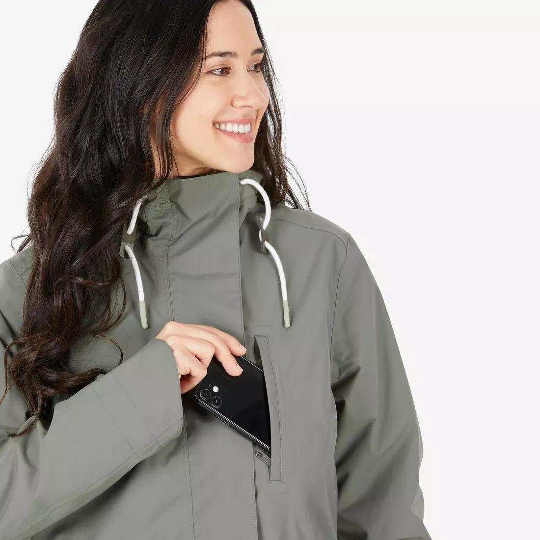 Women Waterproof Hiking Jacket - Nh550, Khaki, , large image number 3
