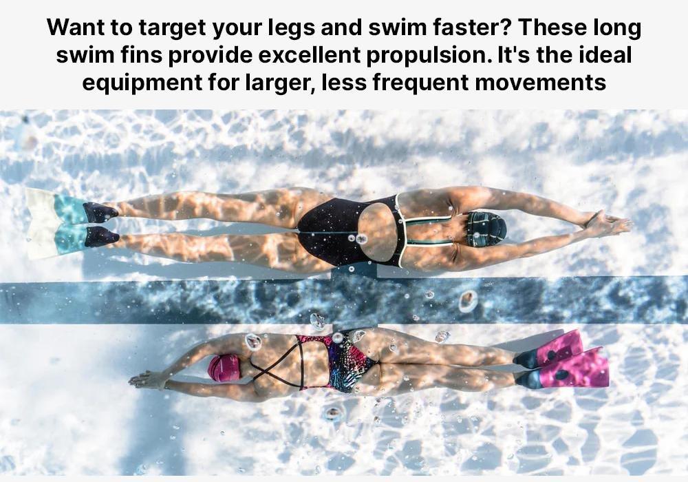 Womens Trainfins Long Swim Fins, Blue, No Color, medium