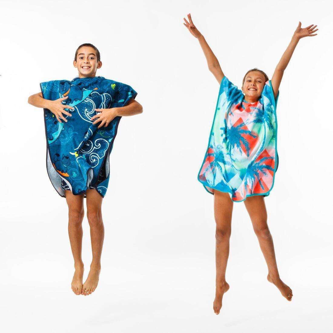 Unisex Kids Surf Poncho - 500 (110 To 135 Cm), Blue, No Color, large image number 6