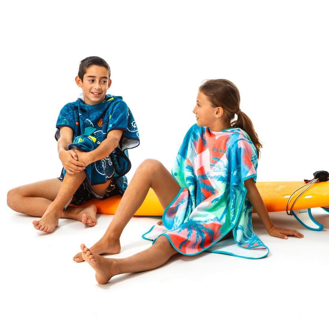 Unisex Kids Surf Poncho - 500 (110 To 135 Cm), Blue, No Color, large image number 10
