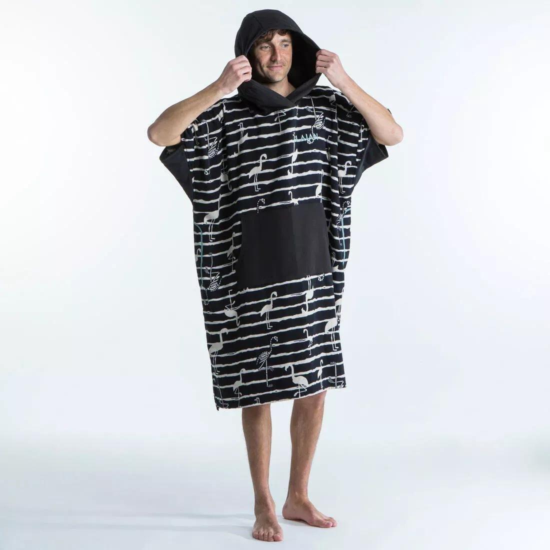 Unisex Printed Surf Poncho - 500, Black, No Color, large image number 0