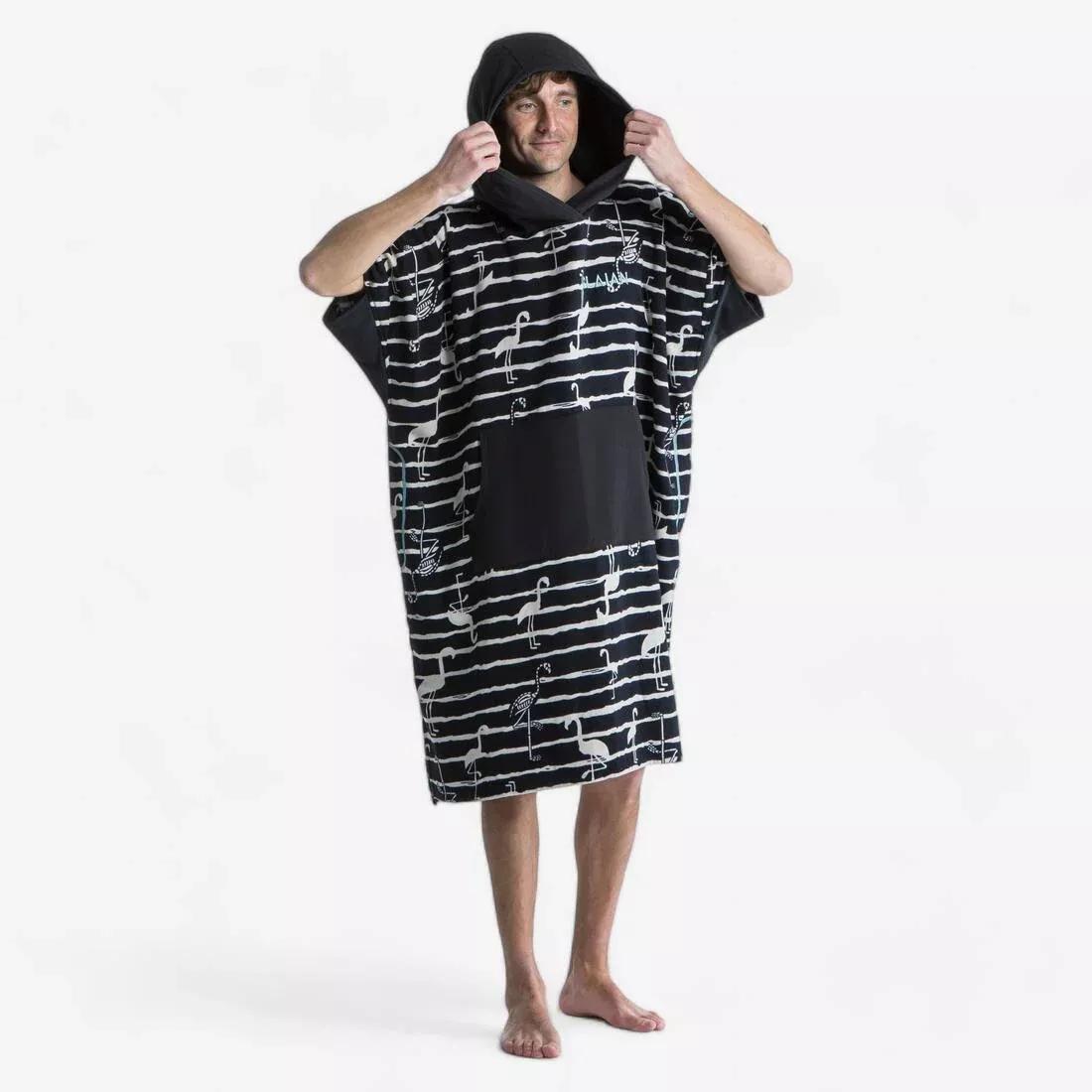 Unisex Printed Surf Poncho - 500, Black, No Color, large image number 1