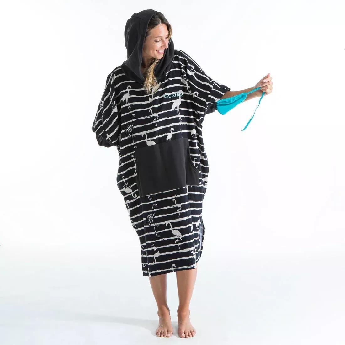 Unisex Printed Surf Poncho - 500, Black, No Color, large image number 3