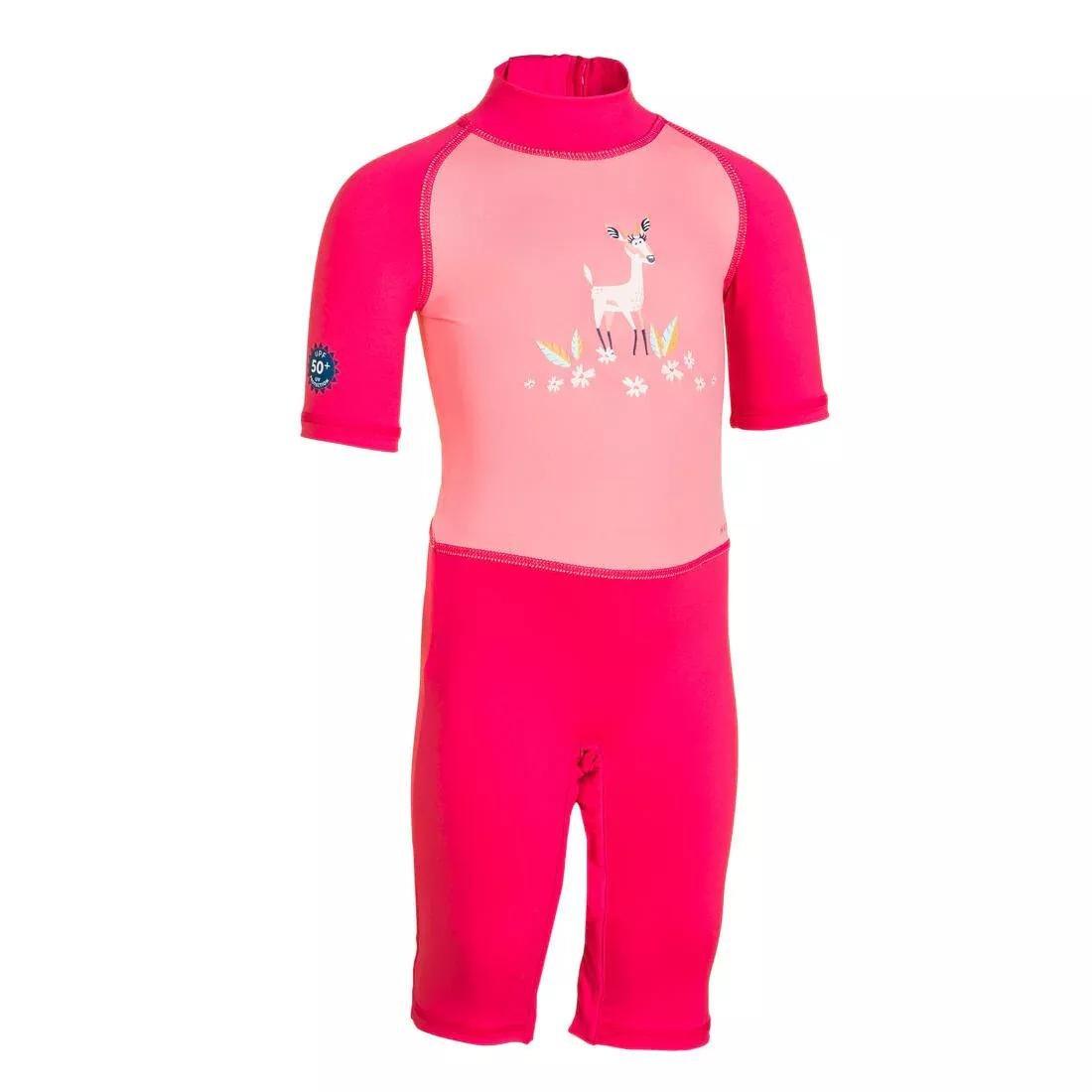 Kids Girls Swimming Short Sleeve Uv-Protection Suit, Pink, No Color, large image number 3