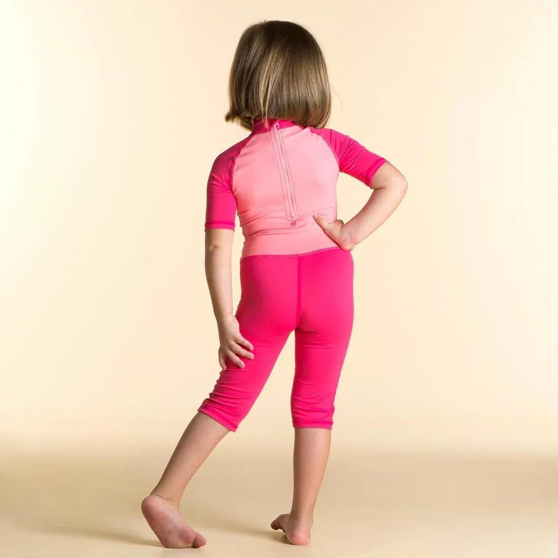 Kids Girls Swimming Short Sleeve Uv-Protection Suit, Pink, , large image number 4