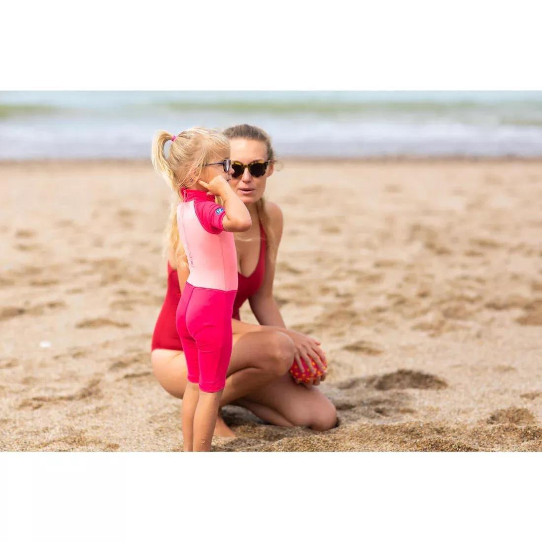 Kids Girls Swimming Short Sleeve Uv-Protection Suit, Pink, , large image number 5