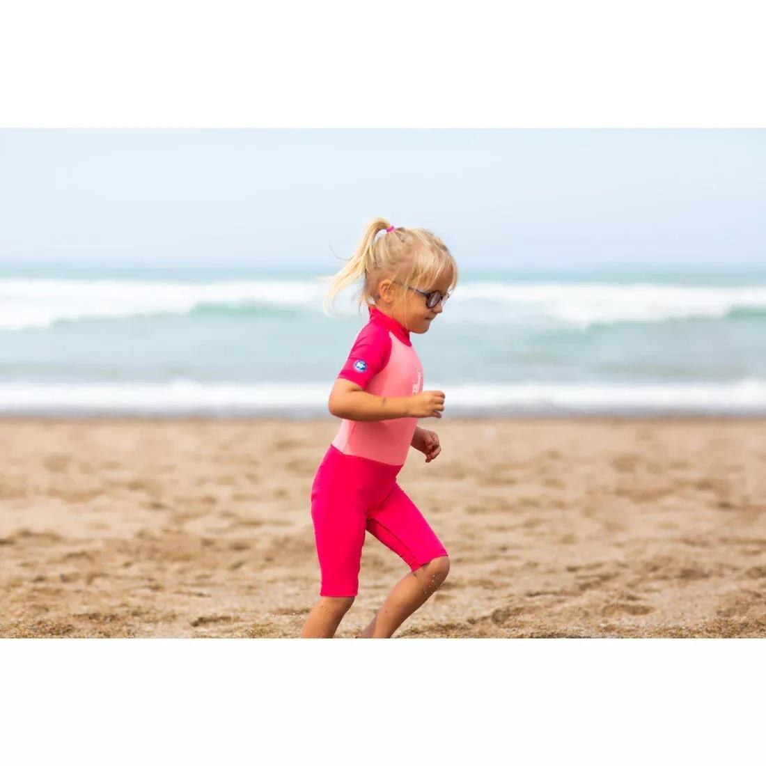 Kids Girls Swimming Short Sleeve Uv-Protection Suit, Pink, , large image number 6