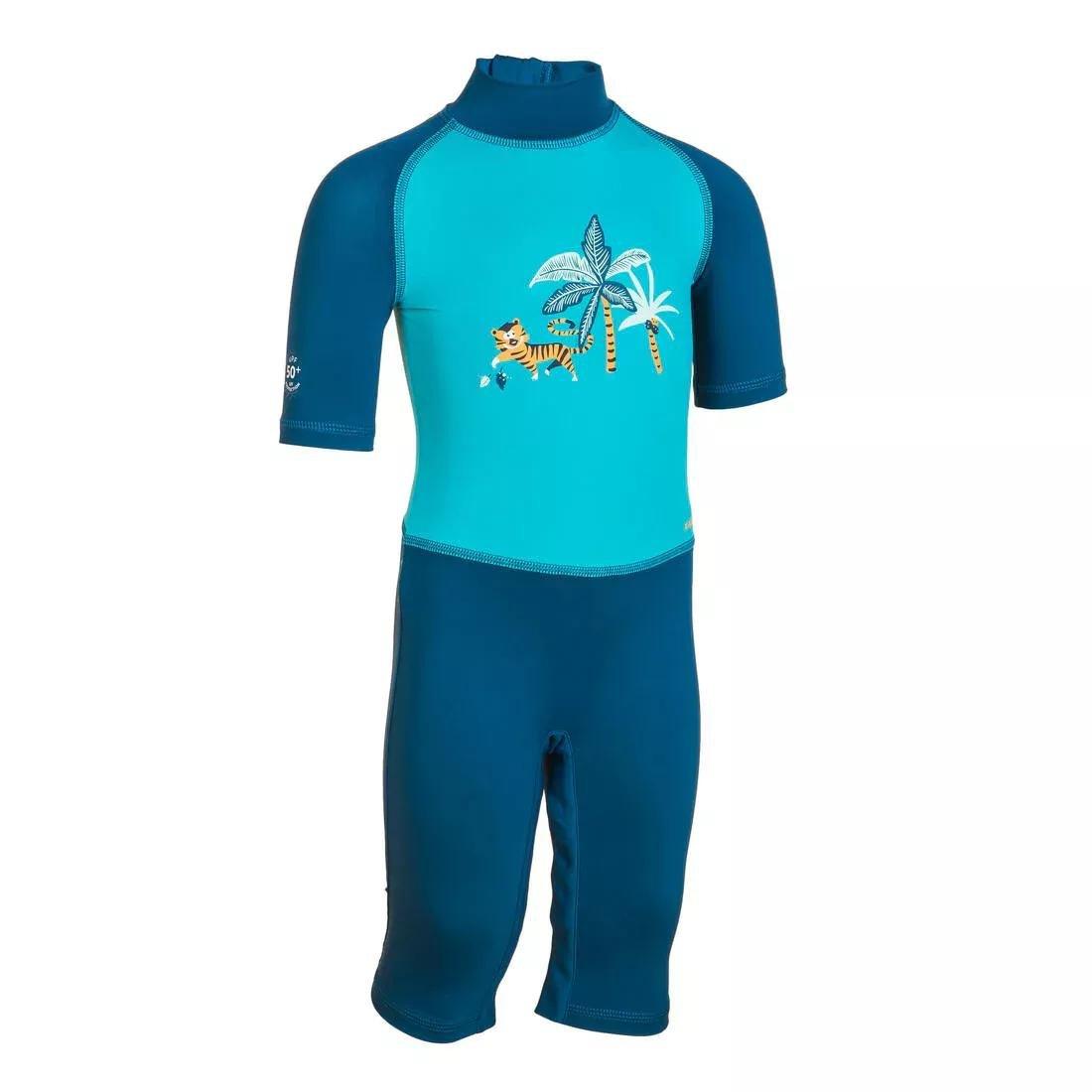 Kids Boys Swimming Short Sleeve Uv-Protection Suit, Blue, No Color, large image number 0