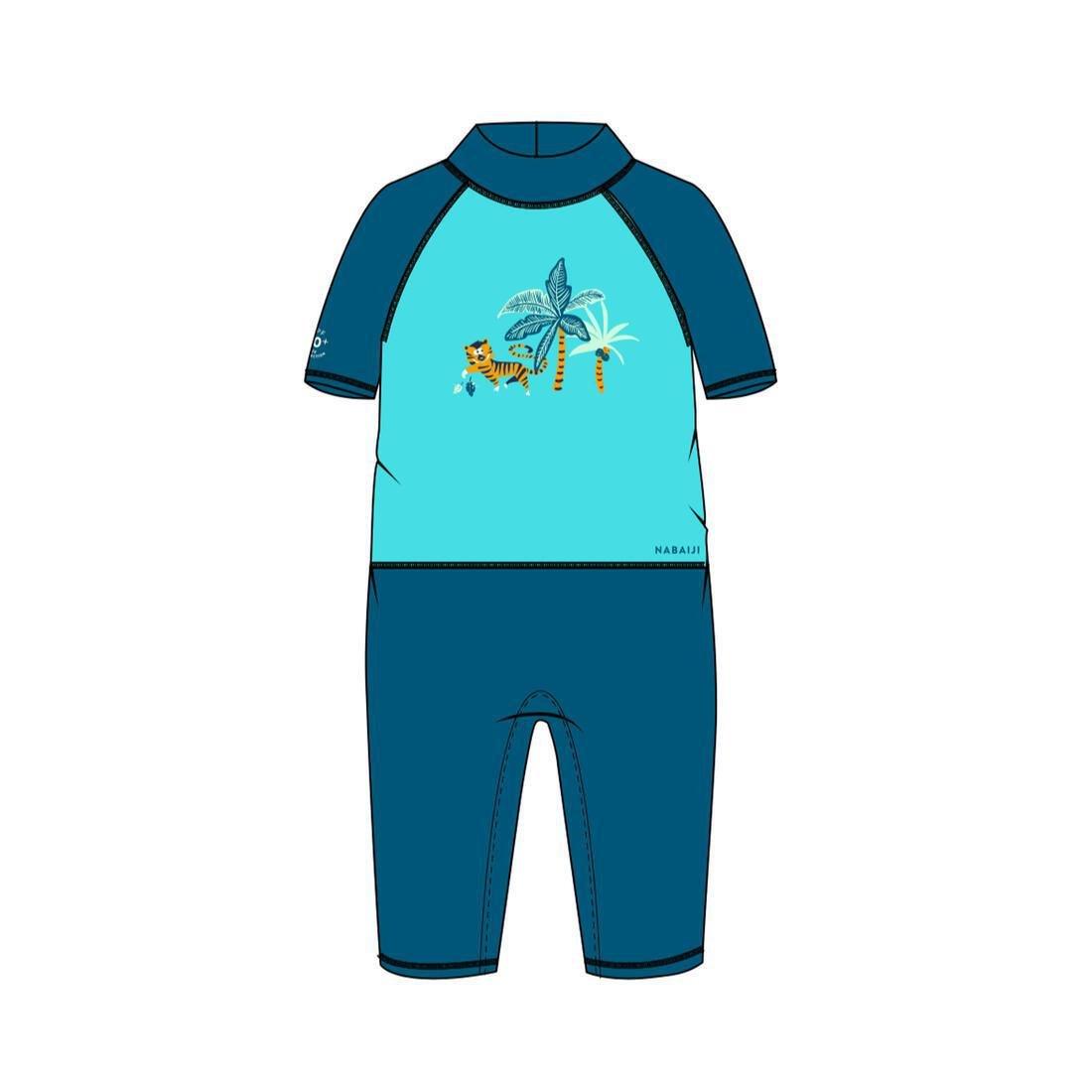 Kids Boys Swimming Short Sleeve Uv-Protection Suit, Blue, , large image number 8