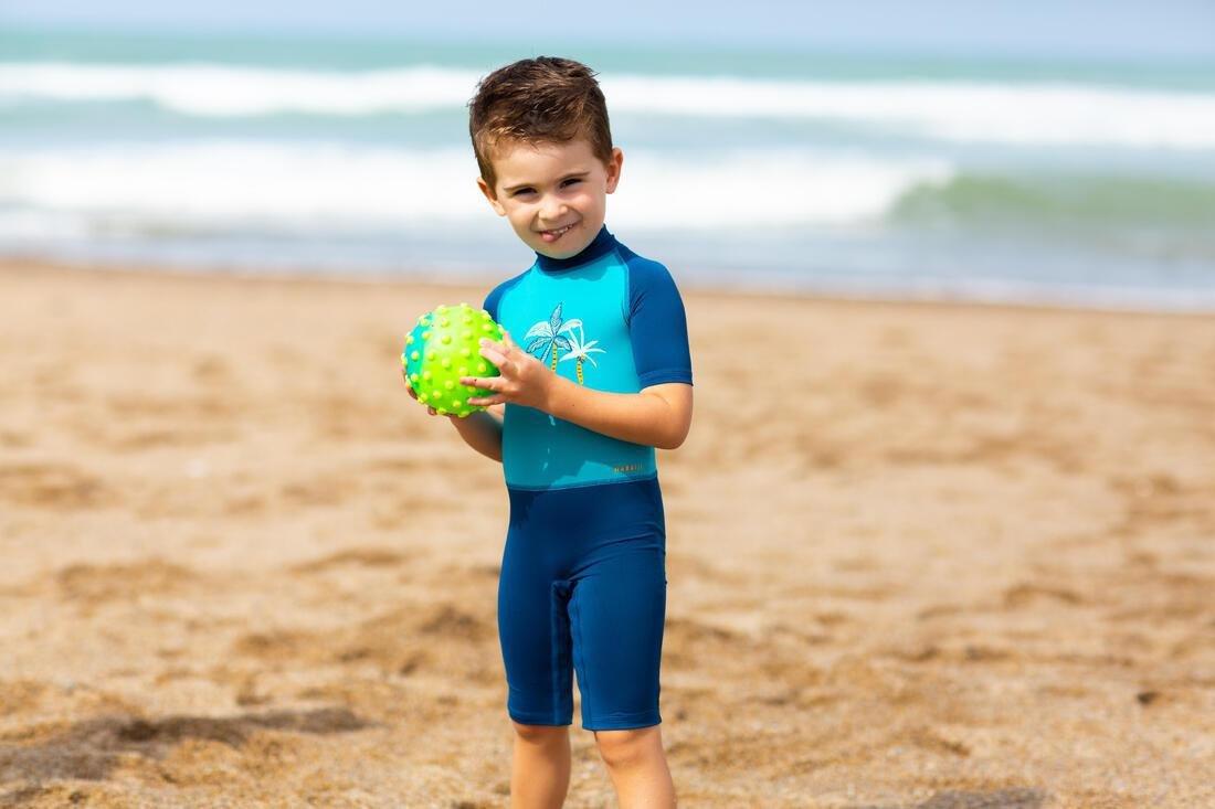 Kids Boys Swimming Short Sleeve Uv-Protection Suit, Blue, , large image number 10