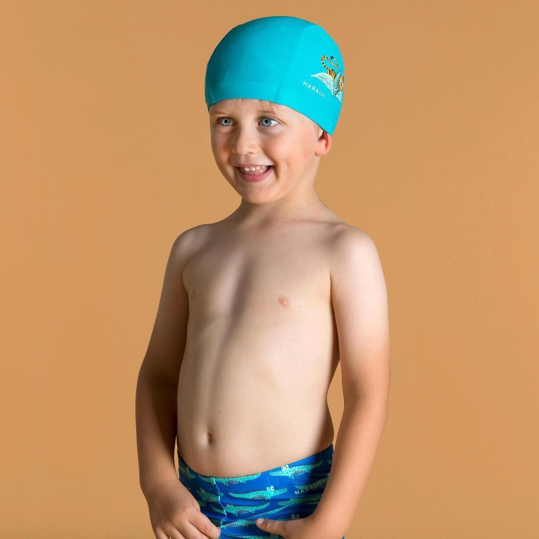 Kids Boys Mesh Swim Cap Panda Print, Blue, No Color, large image number 0