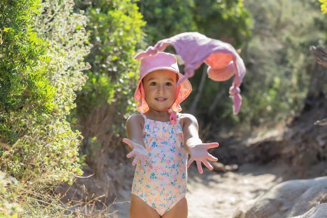 Kids Girls Ruffled One-Piece Floral Swimsuit, White, No Color, large image number 5