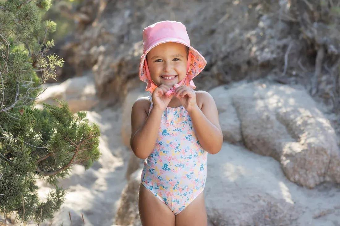 Kids Girls Ruffled One-Piece Floral Swimsuit, White, , large image number 7