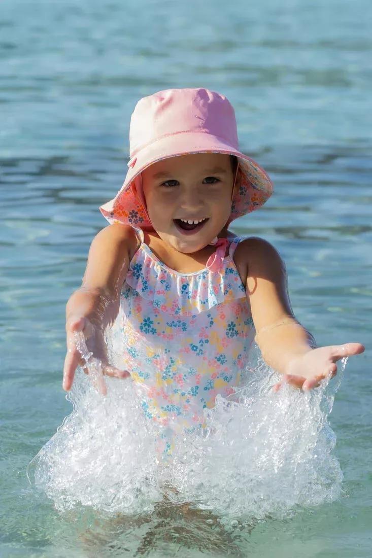 Kids Girls Ruffled One-Piece Floral Swimsuit, White, , large image number 9