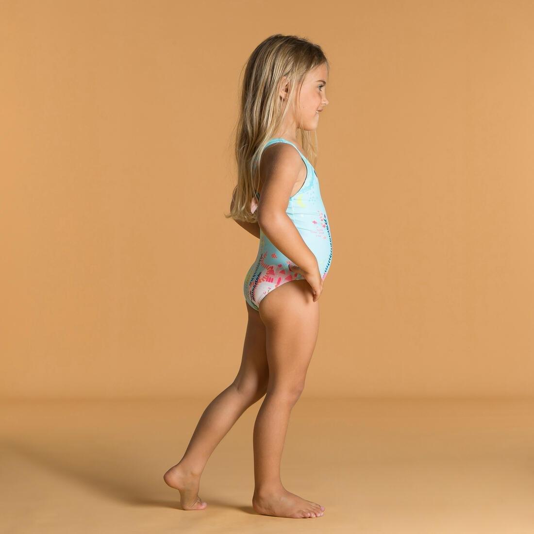 Kids Girls 1-Piece Swimsuit - Flower Print, Green, , large image number 4