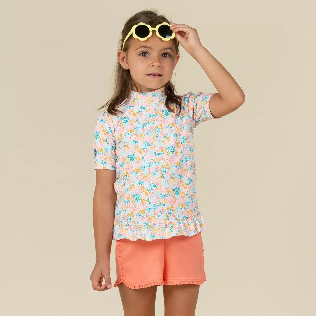 Kids Short-Sleeved Anti-Uv T-Shirt - With Flower Print, White, No Color, large image number 0