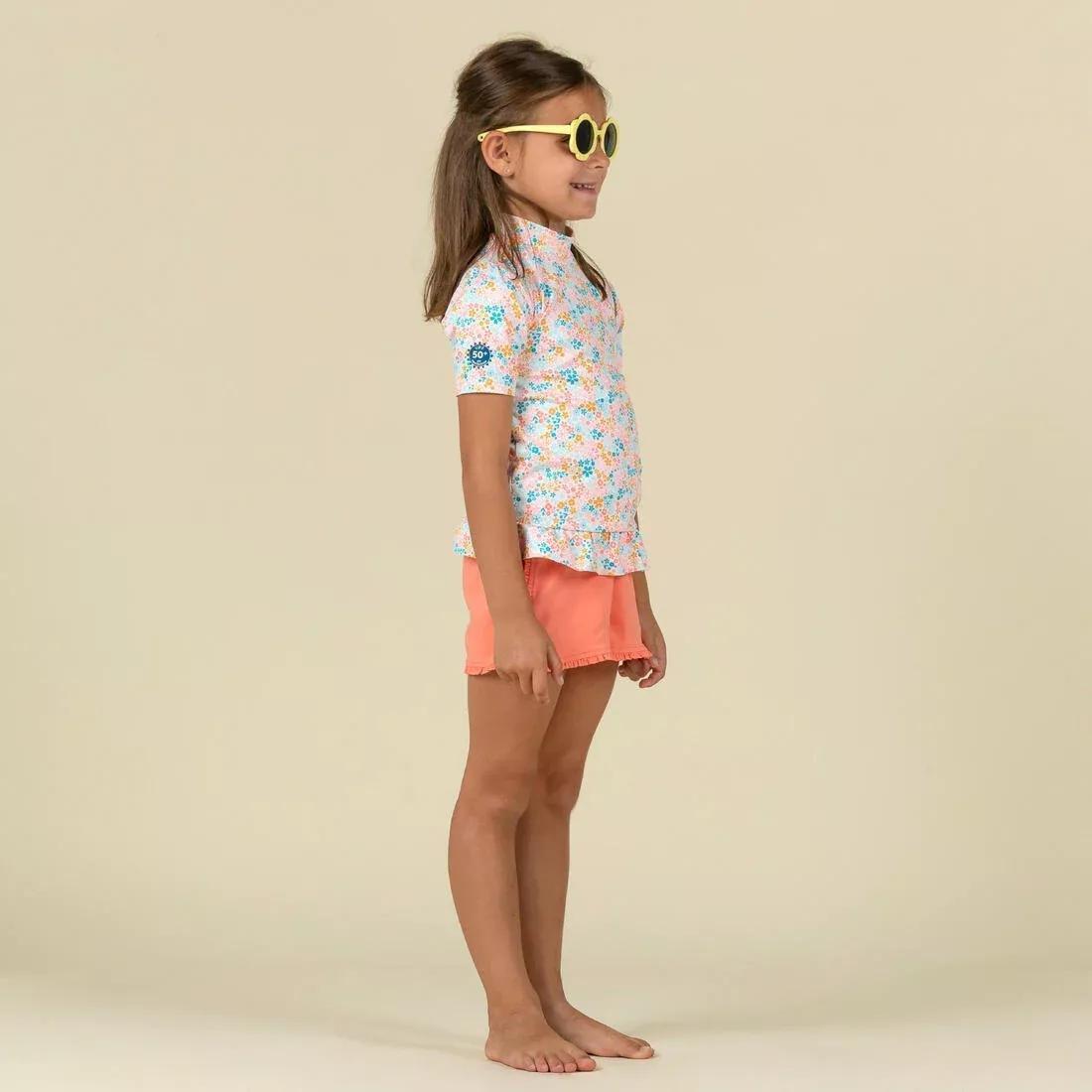 Kids Short-Sleeved Anti-Uv T-Shirt - With Flower Print, White, No Color, large image number 1