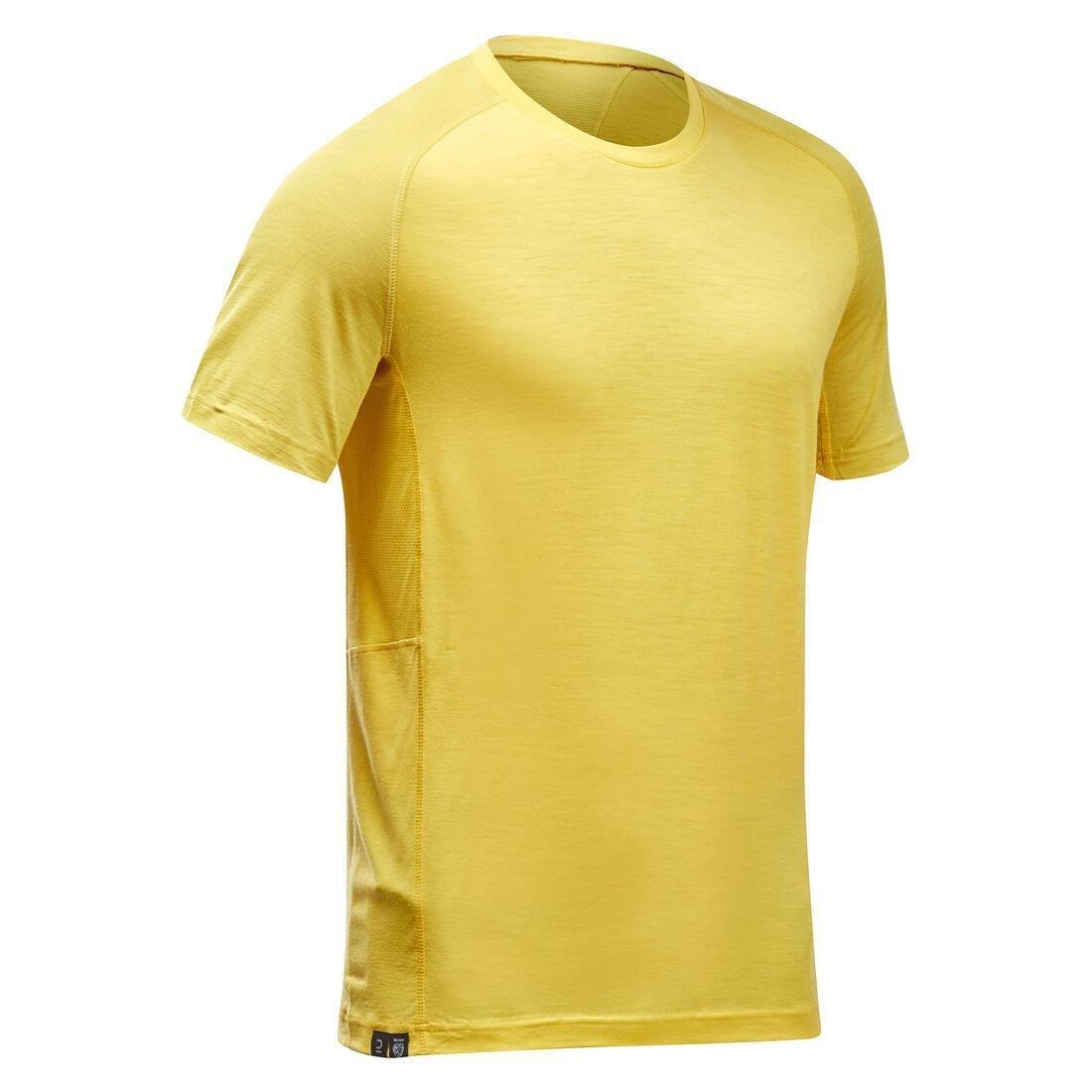 Men Short-Sleeved Merino Wool Trekking T-Shirt - Mt500, Yellow, No Color, medium