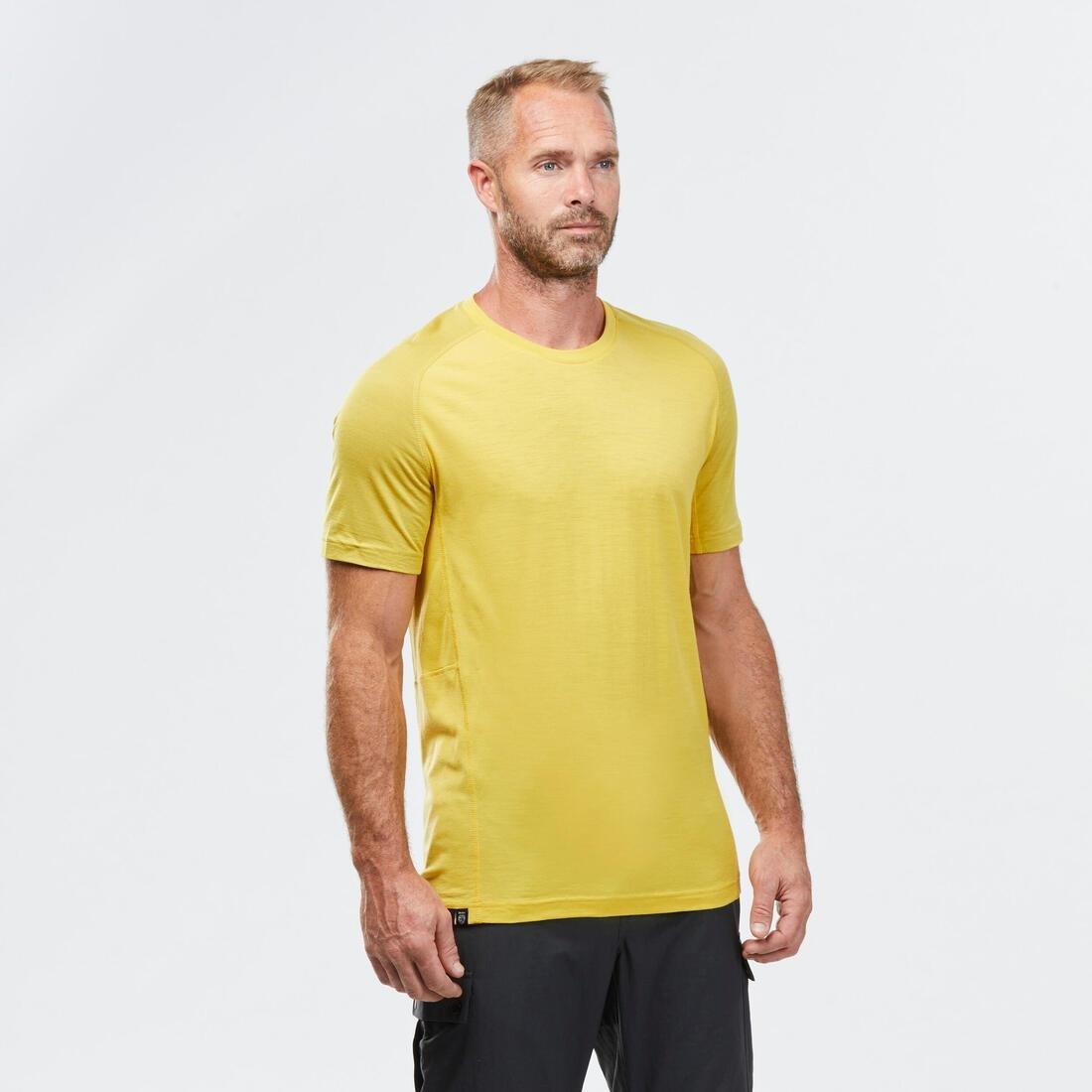 Men Short-Sleeved Merino Wool Trekking T-Shirt - Mt500, Yellow, No Color, medium