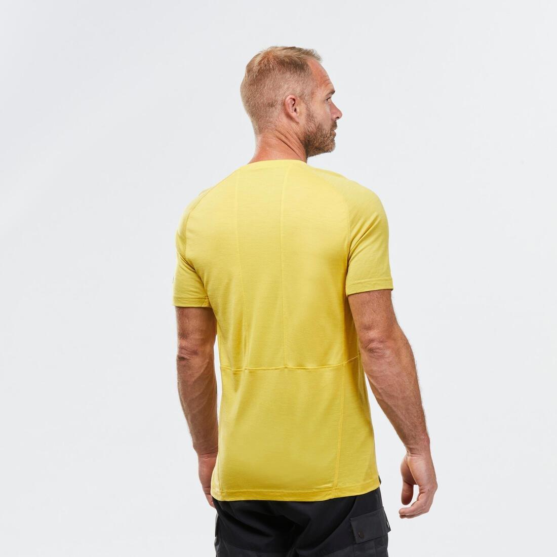 Men Short-Sleeved Merino Wool Trekking T-Shirt - Mt500, Yellow, No Color, medium
