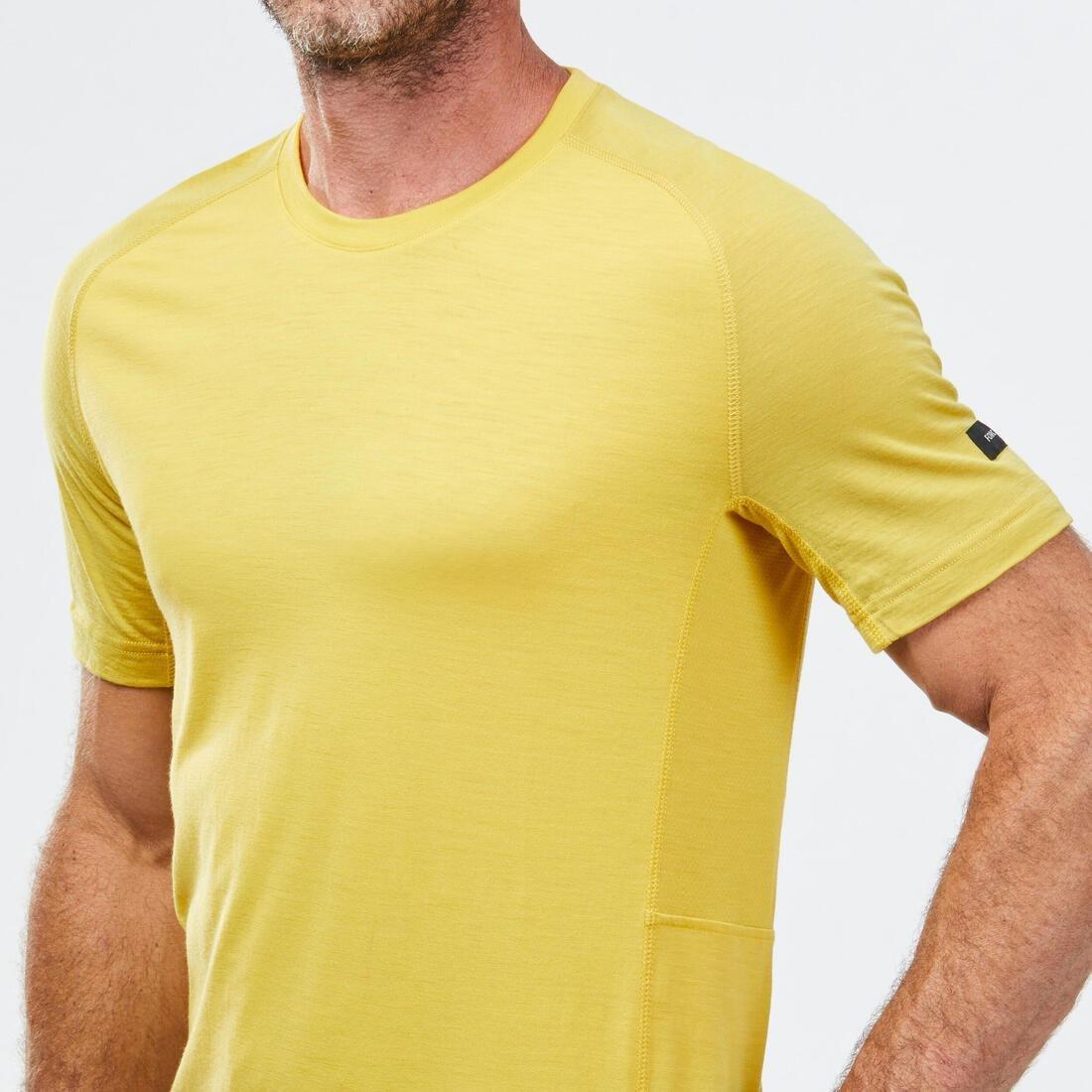 HONEY YELLOW Men's Short-sleeved Merino Wool Trekking T-shirt  - MT500, No Color, large image number 3