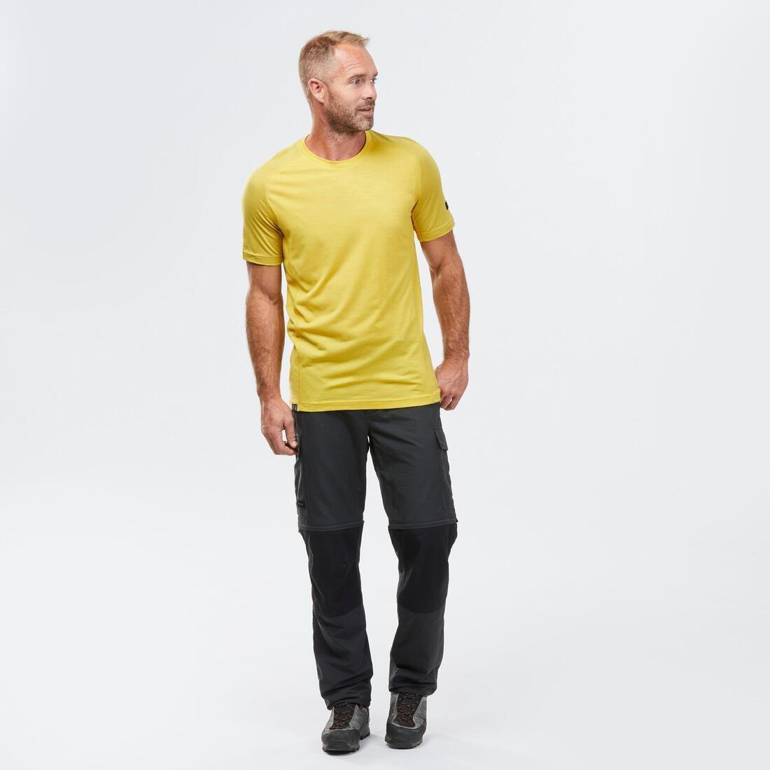 HONEY YELLOW Men's Short-sleeved Merino Wool Trekking T-shirt  - MT500, No Color, large image number 4