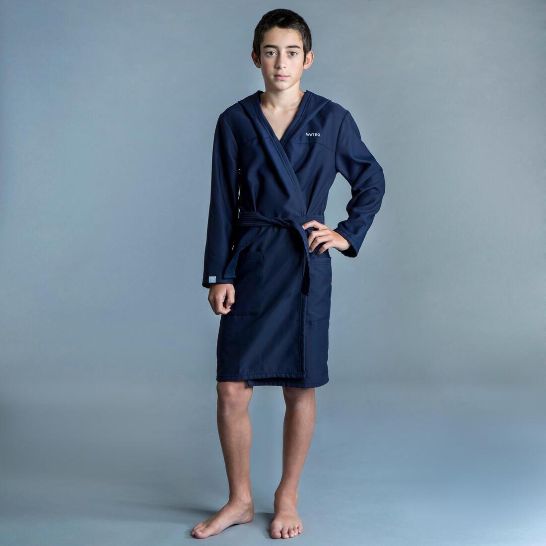 Kids Compact Pool Bathrobe, Navy, , medium