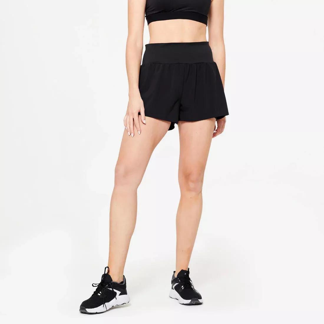 Women 2-In-1 Fitness Cardio Shorts, Black, , large image number 0