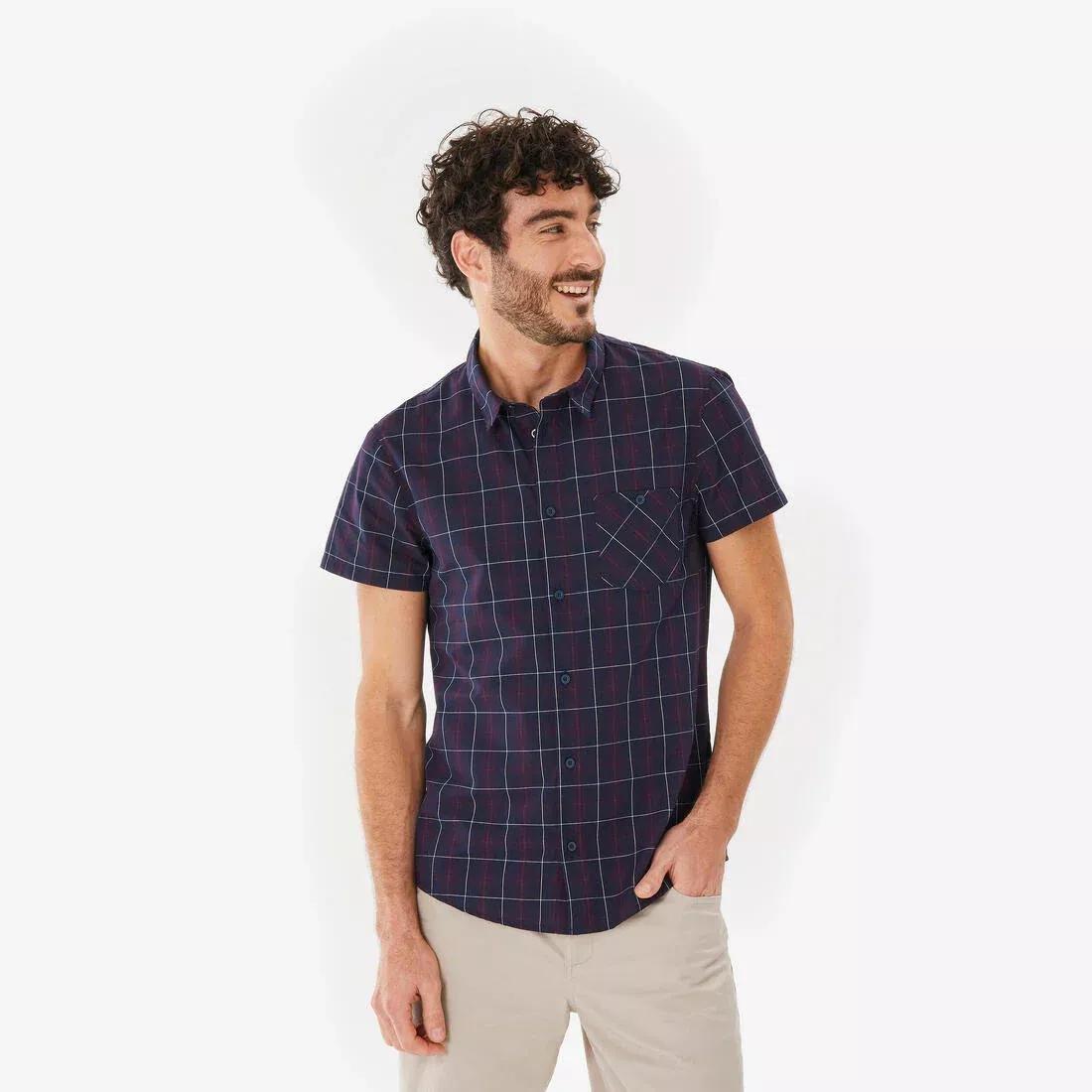 Men Short Sleeved Hiking Shirt, NH100, Blue, No Color, medium