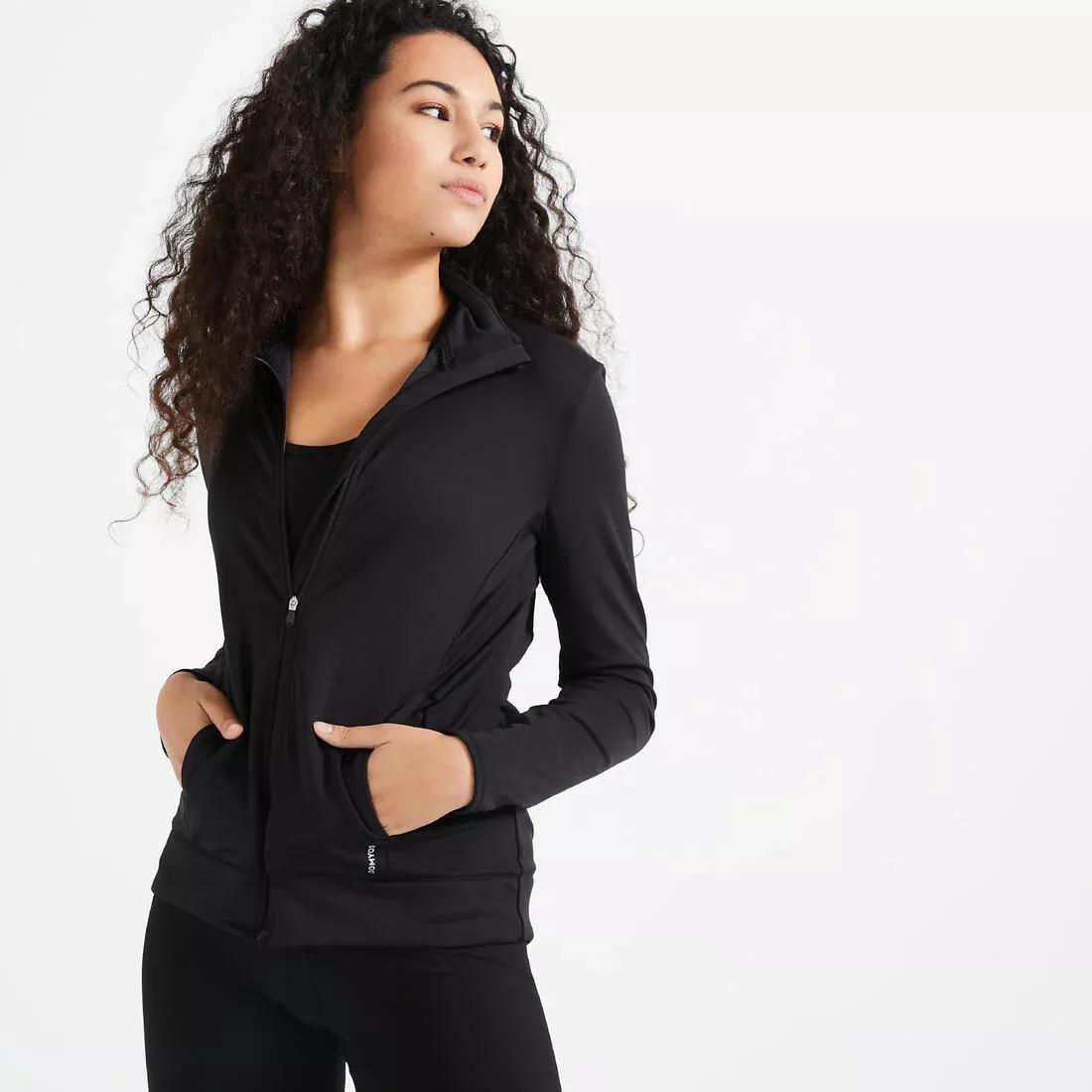 DOMYOS - Women Straight-Cut Fitness Jacket, Black