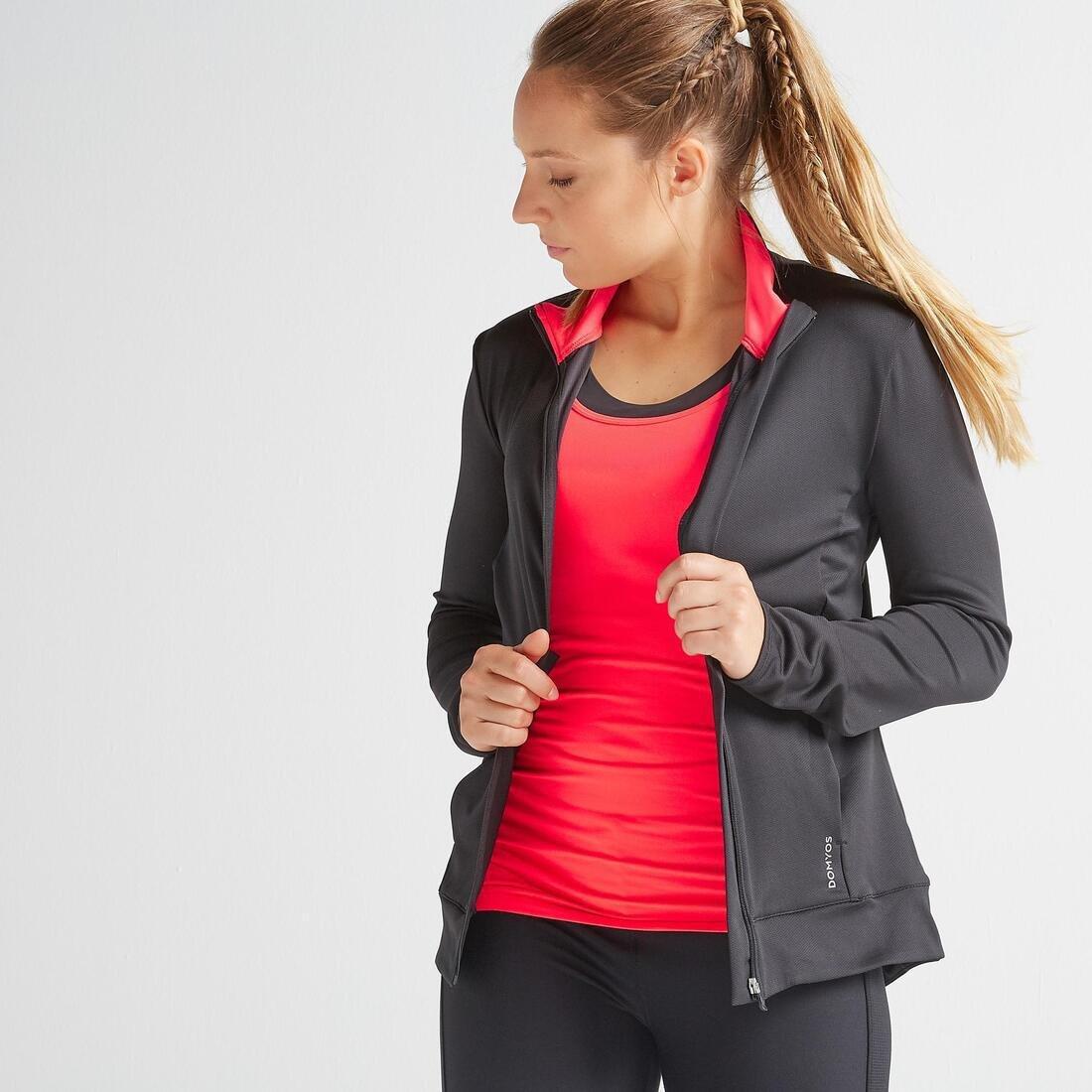 DOMYOS - Women Straight-Cut Fitness Jacket, Black