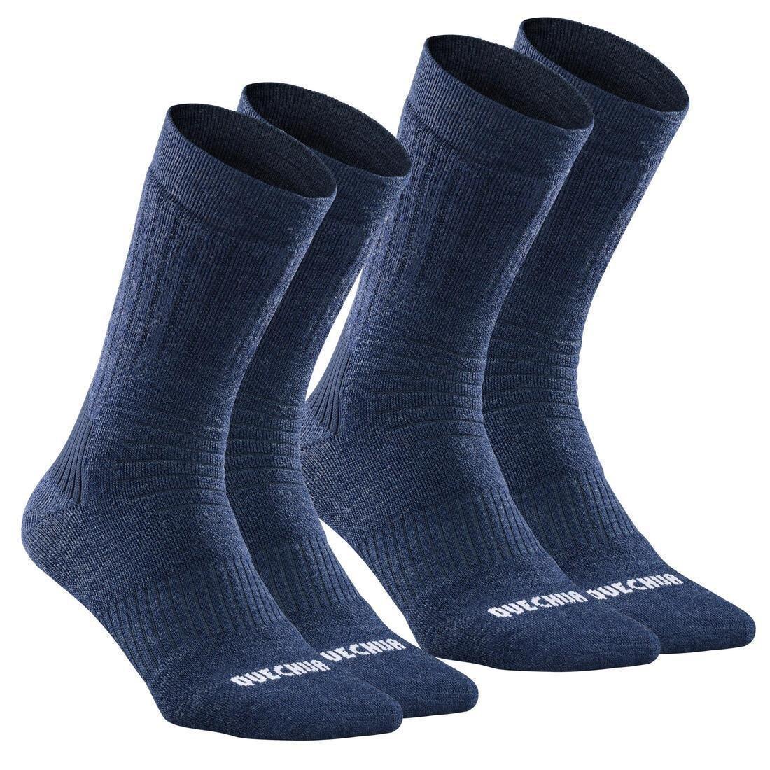 QUECHUA - Warm Hiking Socks - Sh100 Mid - Set Of 2, Blue