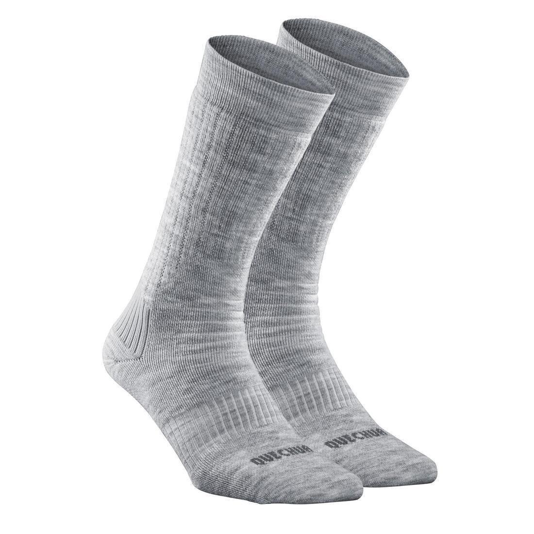 QUECHUA - Warm Hiking Socks - Sh100 Mid - Set Of 2, Grey