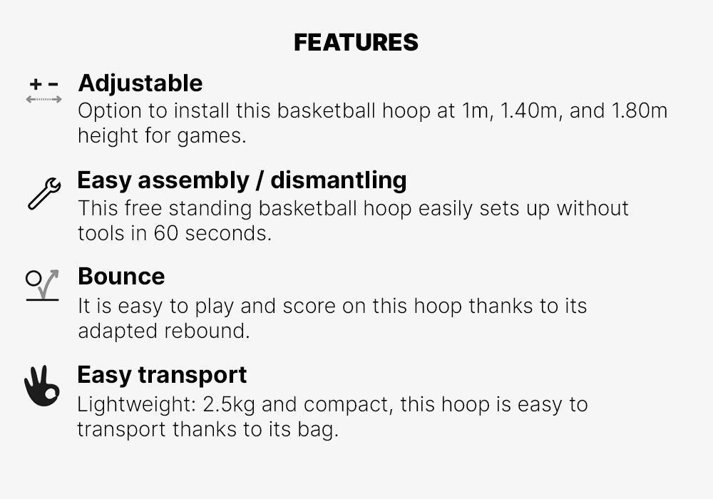 Basketball Hoop With Adjustable Stand - (From 1 M To 1.80 M) Hoop 500 Easy, Blue, No Color, large image number 15