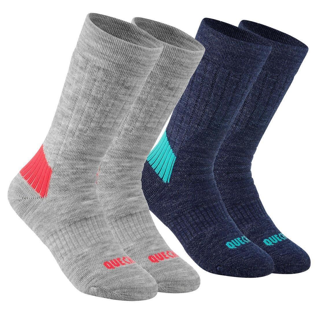 Kids Warm Hiking Socks - Sh100 Warm Mid - X2 Pairs, Grey, No Color, large image number 0