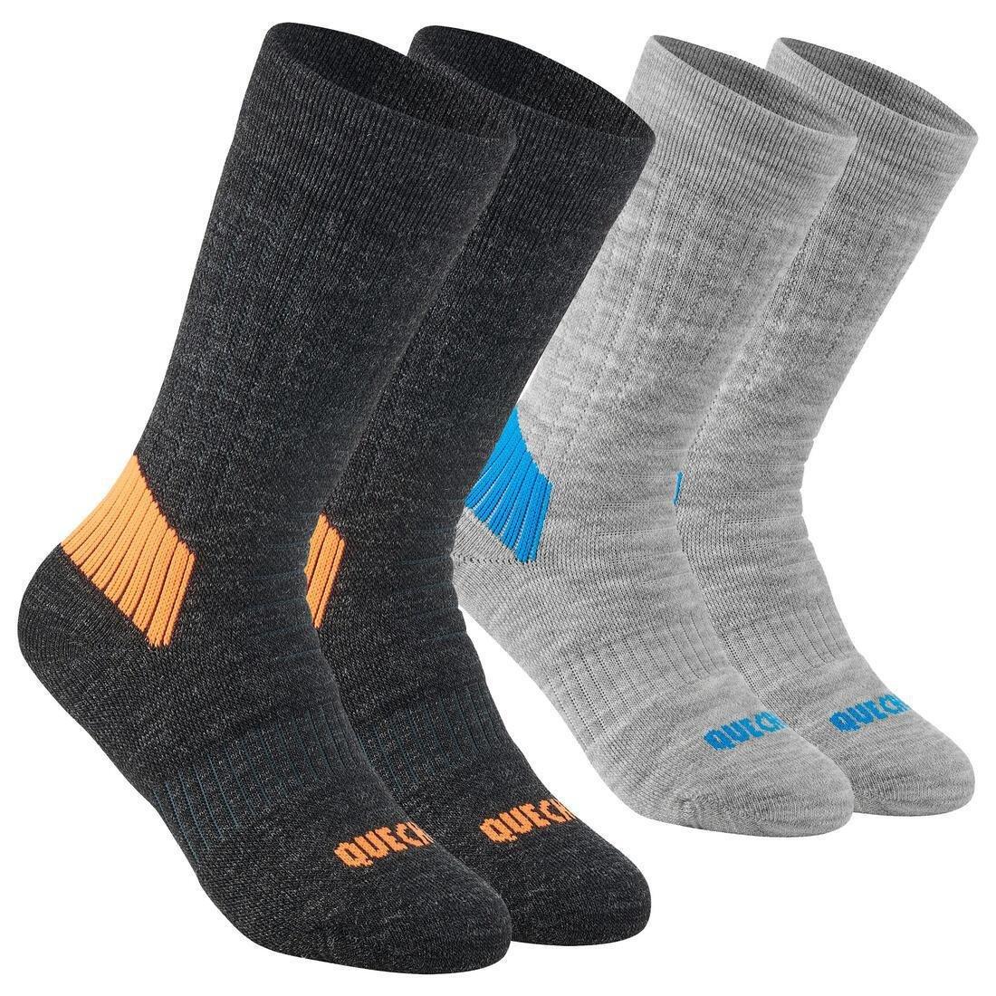Kids Warm Hiking Socks - Sh100 Warm Mid - X2 Pairs, Grey, No Color, large image number 4