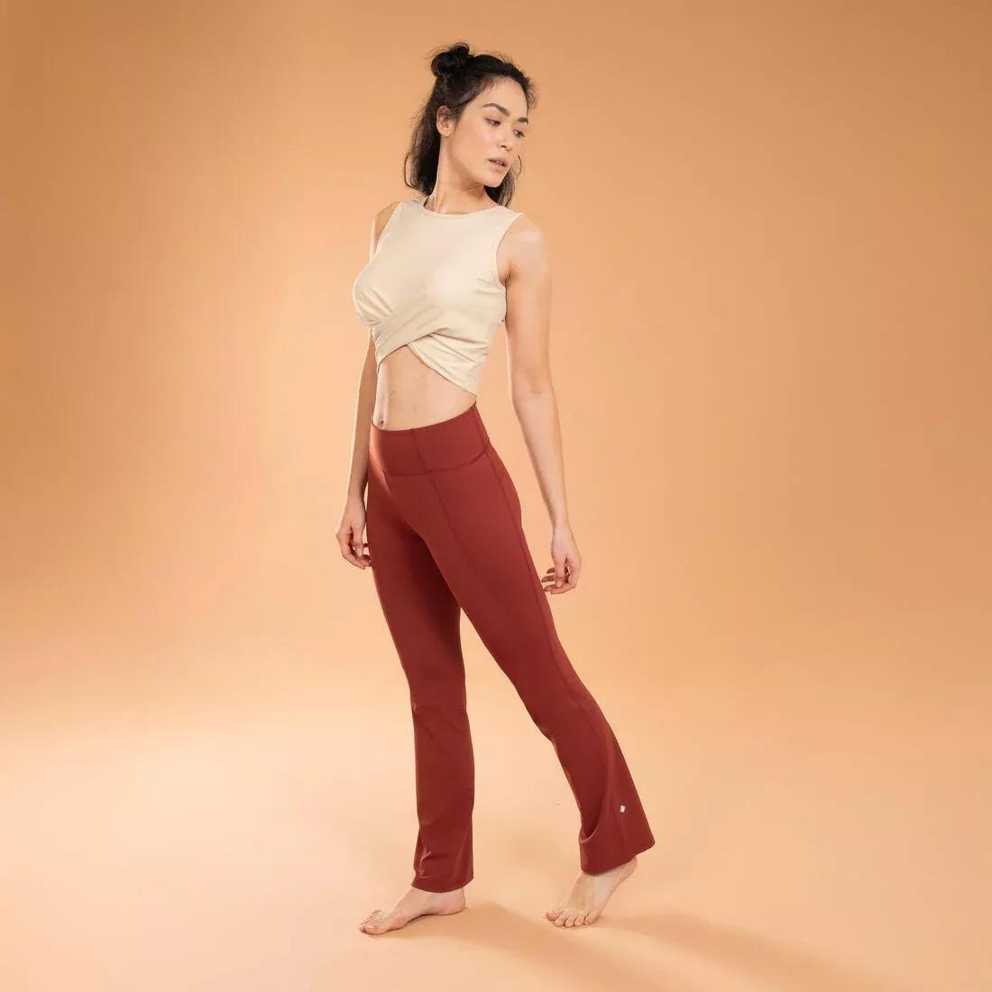 TERRACOTTA BROWN Premium Flared Dynamic Yoga Bottoms - Terracotta, , large image number 2