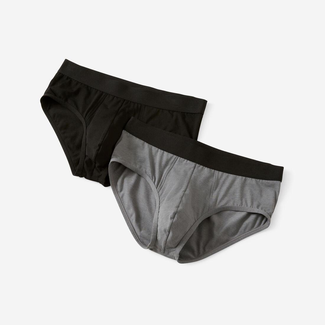 BLACK Men's Cotton-Rich Fitness Briefs 500 (2-pack) - Black/Grey, , large image number 0