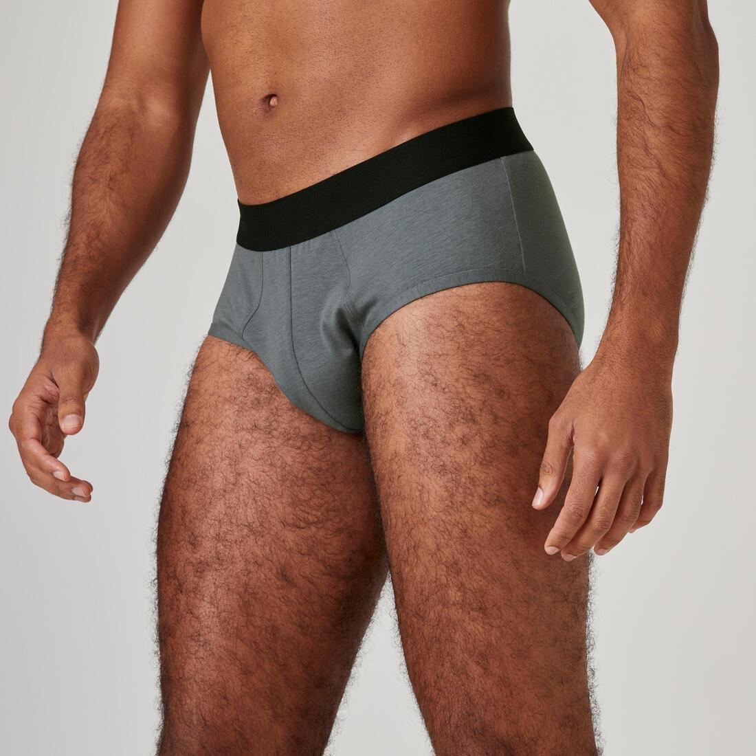 BLACK Men's Cotton-Rich Fitness Briefs 500 (2-pack) - Black/Grey, , large image number 1