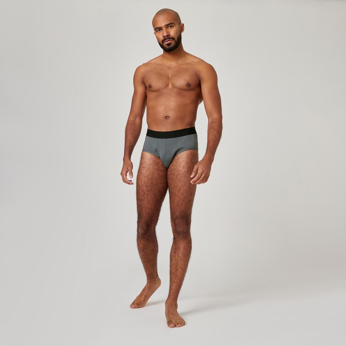 BLACK Men's Cotton-Rich Fitness Briefs 500 (2-pack) - Black/Grey, , large image number 3