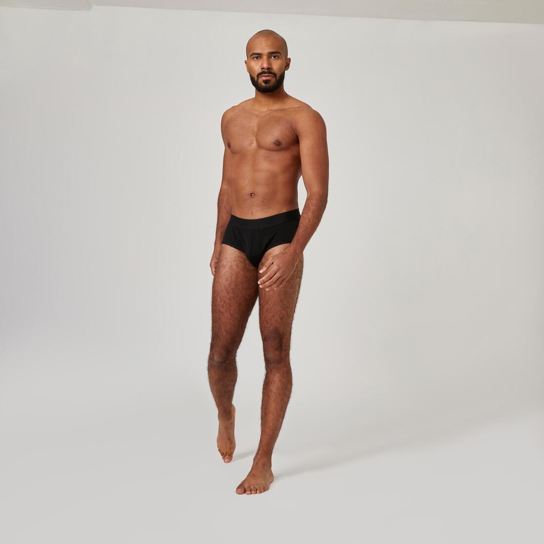 BLACK Men's Cotton-Rich Fitness Briefs 500 (2-pack) - Black/Grey, , large image number 4