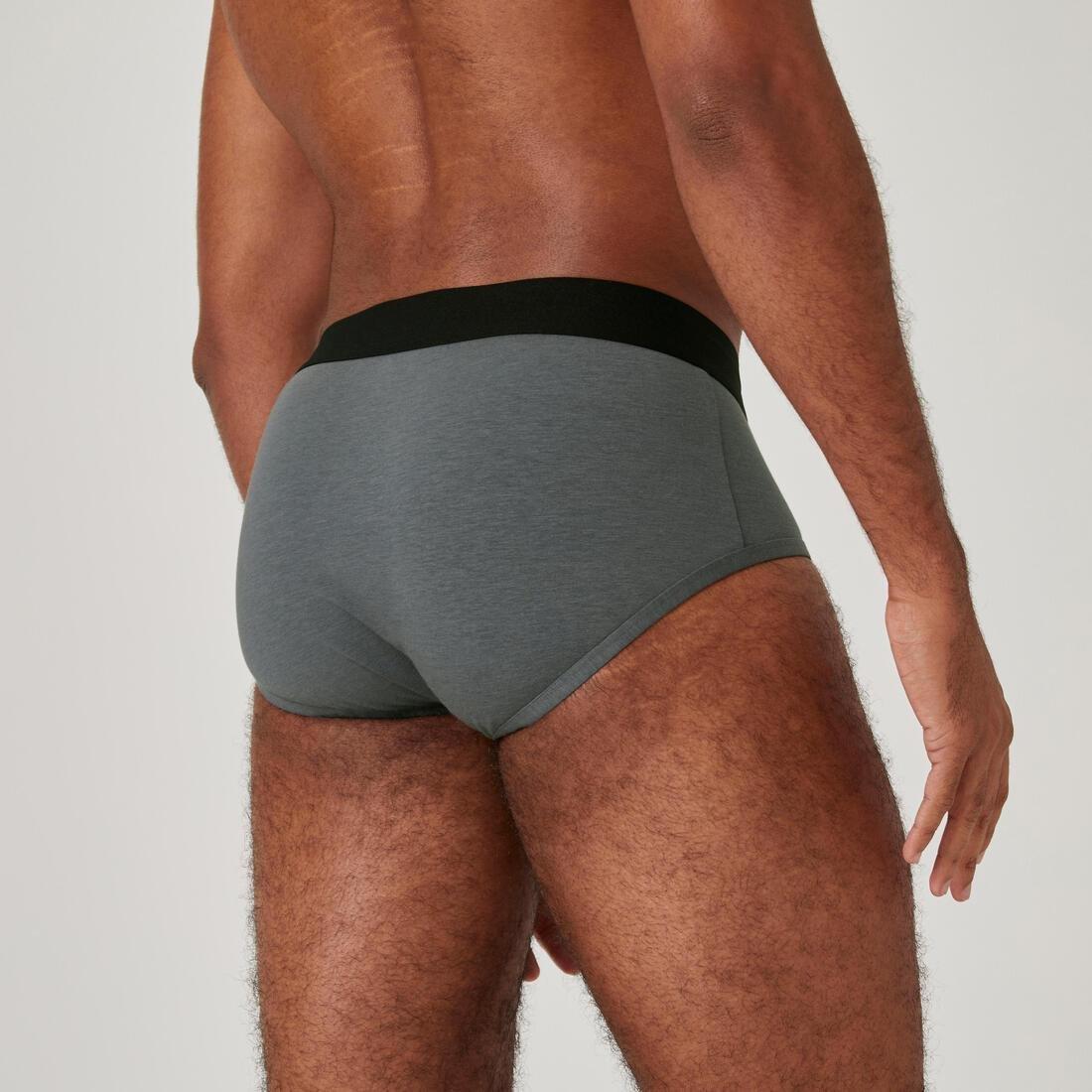 BLACK Men's Cotton-Rich Fitness Briefs 500 (2-pack) - Black/Grey, , large image number 5