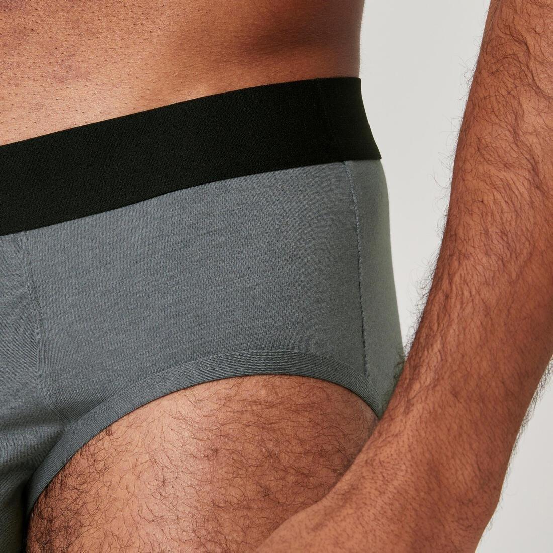 BLACK Men's Cotton-Rich Fitness Briefs 500 (2-pack) - Black/Grey, , large image number 7