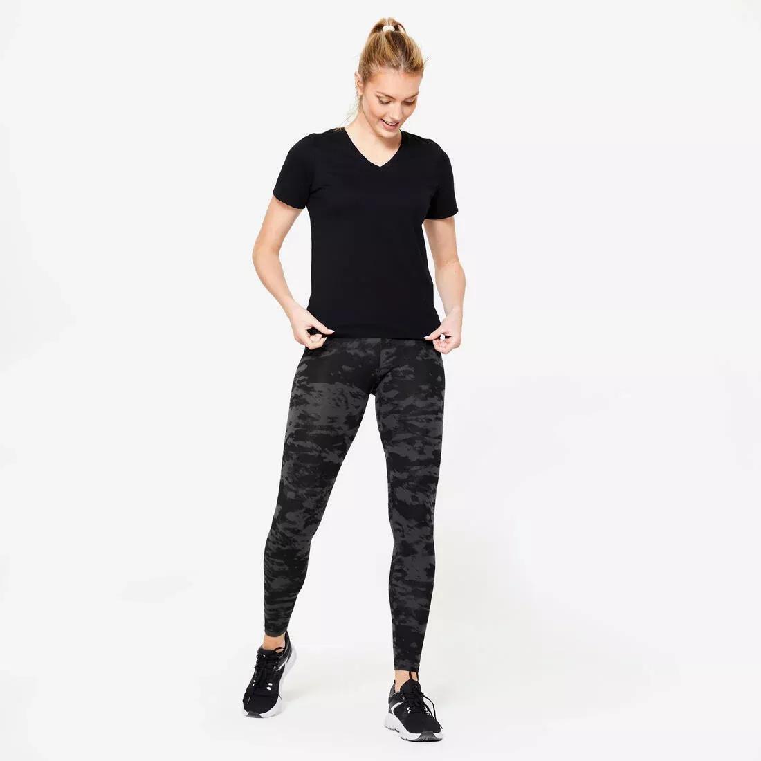 BLACK Women's V-Neck Cotton Fitness T-Shirt, No Color, large image number 1